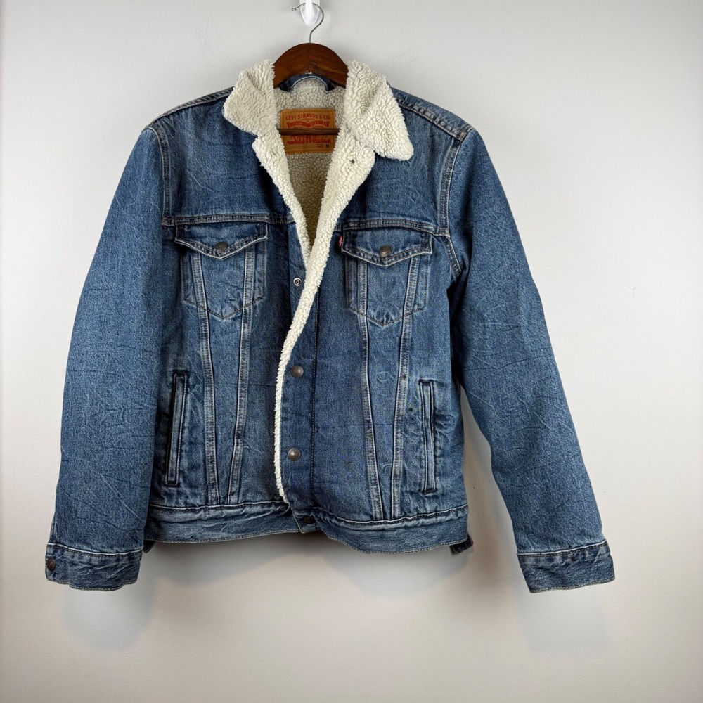 Levi's Sherpa Lined Denim Trucker Jacket Men M Blue Workwear Cowboy Ranch Rugged